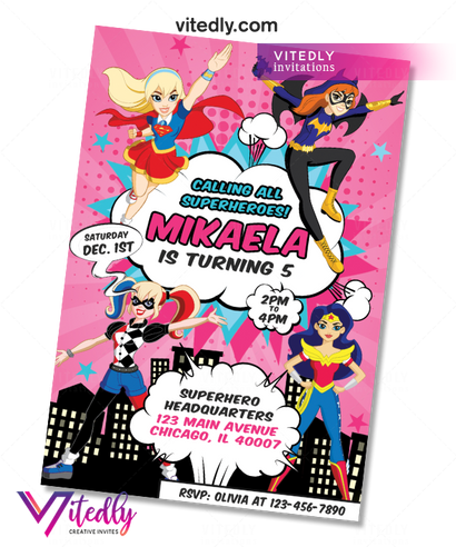 DC Superhero Girl Invitation,  DC Superhero Girl Birthday Invitation