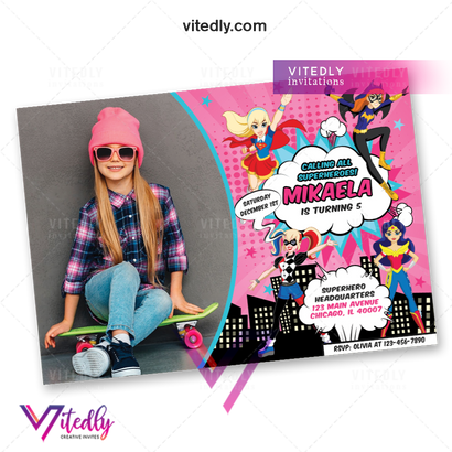 DC Superhero Girl Birthday Invitation,  DC Superhero Girls Invitation