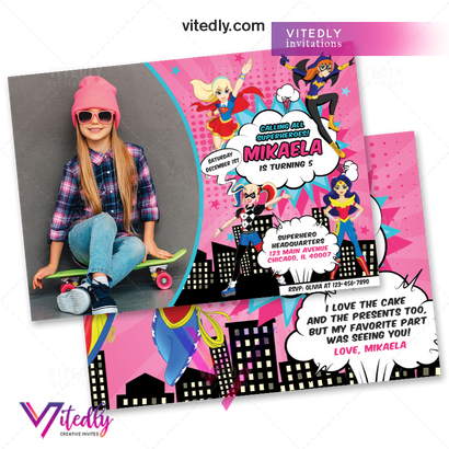 DC Superhero Girl Birthday Invitation,  DC Superhero Girls Invitation