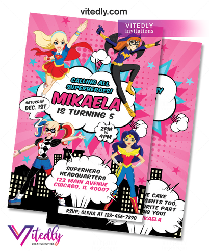 DC Superhero Girl Invitation,  DC Superhero Girl Birthday Invitation
