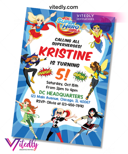 DC Superhero Girl Birthday Invitation,  DC Superhero Girl Invitation