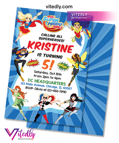 DC Superhero Girl Birthday Invitation,  DC Superhero Girl Invitation