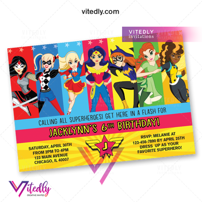 DC Superhero Girl Birthday Invite,  DC Superhero Girl Invitation
