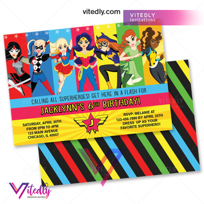 DC Superhero Girl Birthday Invite,  DC Superhero Girl Invitation