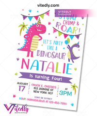 Dinosaur Birthday Invitation for Girls, Dinosaur Invitation for Girls
