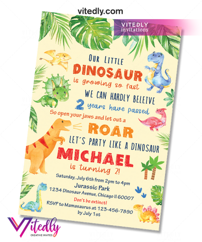 Dinosaur Birthday Invitations, Dinosaur Invitations, Dino Party Invite ...