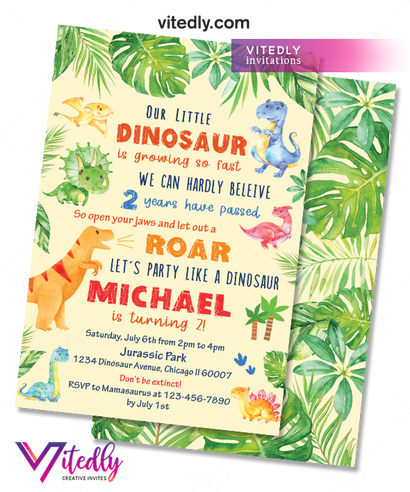 Dinosaur Birthday Invitation, Dino Invite, Dinosaur Invitation