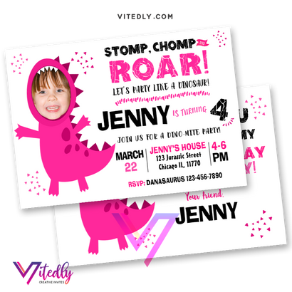 Dinosaur Birthday Invitation for Girls