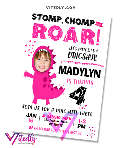 Dinosaur Invitation for girls