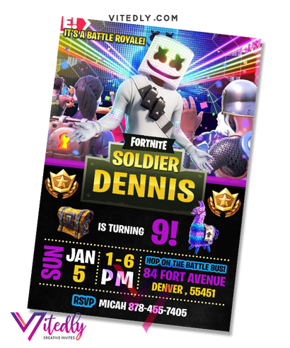 DJ Marshmello Invitation, DJ Marshmello Birthday Invitation