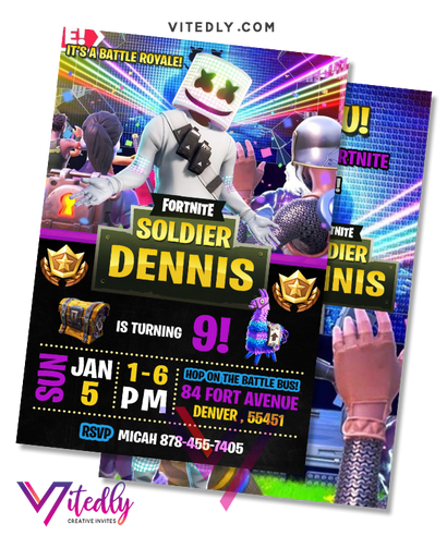 DJ Marshmello Invitation, DJ Marshmello Birthday Invitation