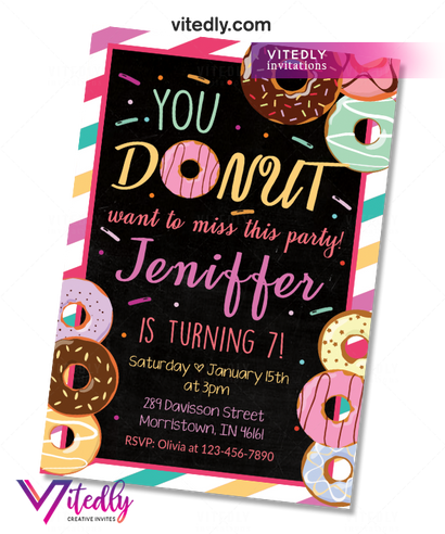 Donut Birthday Invitations, Donut Invitation