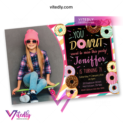 Donut Birthday Invitation with Photo, Donut Invitation