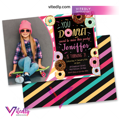 Donut Birthday Invitation with Photo, Donut Invitation