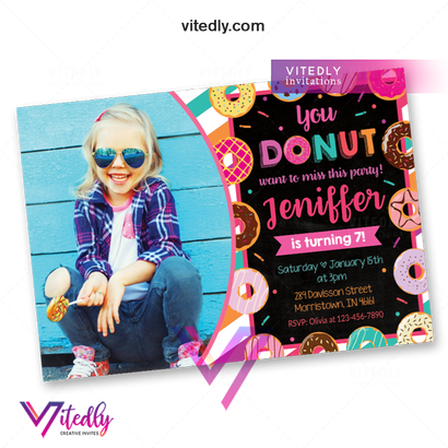 Donut Birthday Invitations with Photo, Donut Invitation