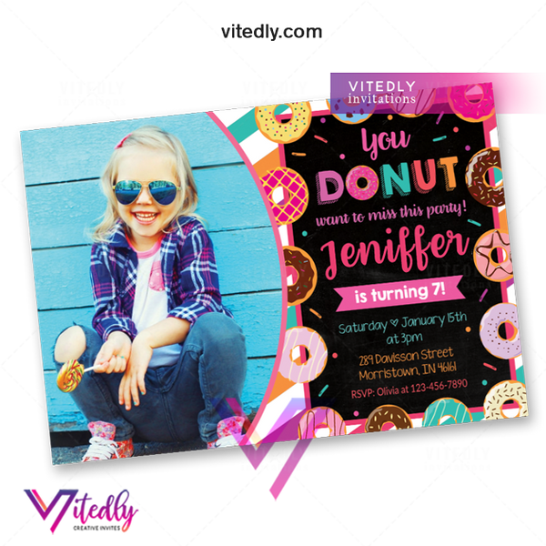 Donut Birthday Invitations with Photo – Vitedly