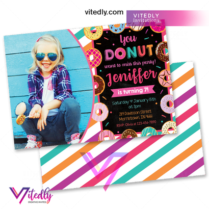 Donut Birthday Invitations with Photo, Donut Invitation