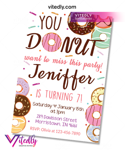 Donut Invitation, Donut Birthday Invitation