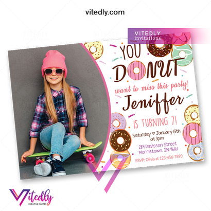 Donut Invitation with Photo, Donut Birthday Invitation