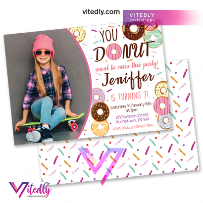 Donut Invitation with Photo, Donut Birthday Invitation
