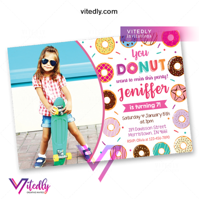 Donut Invitations with Photo, Donut Birthday Invitation