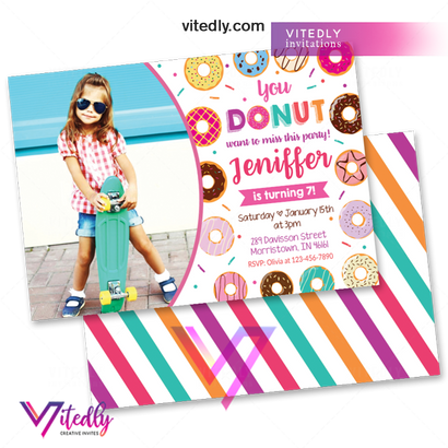 Donut Invitations with Photo, Donut Birthday Invitation