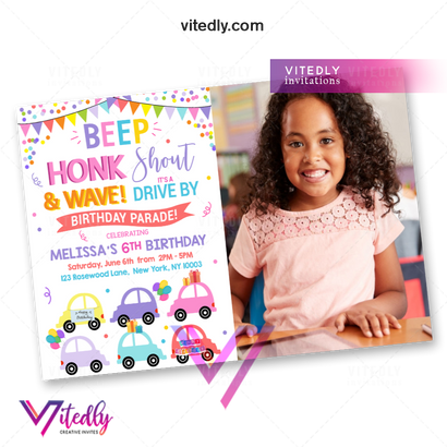 Drive By Birthday Parade Invitation for girls