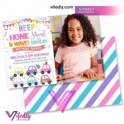 Drive By Birthday Parade Invitation with Photo