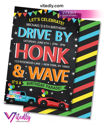 Drive By Birthday Parade Invitation for boys
