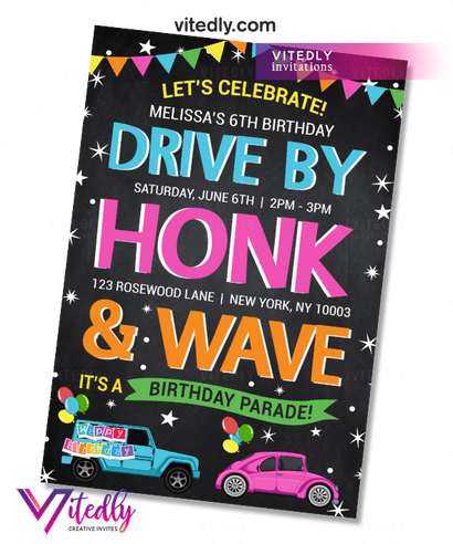 Drive by Birthday Invite for girls