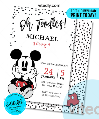 Editable Mickey Mouse Birthday Invitation, Editable Mickey Mouse Classic Invitation, INSTANT DOWNLOA