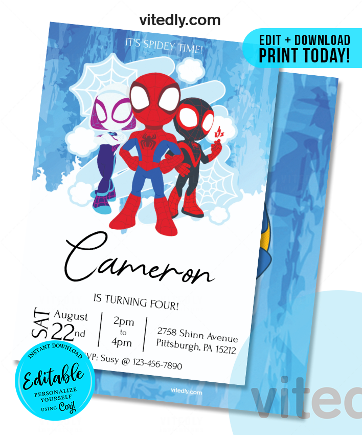 Spidey and His Amazing Friends Invitation - Edit Online Now