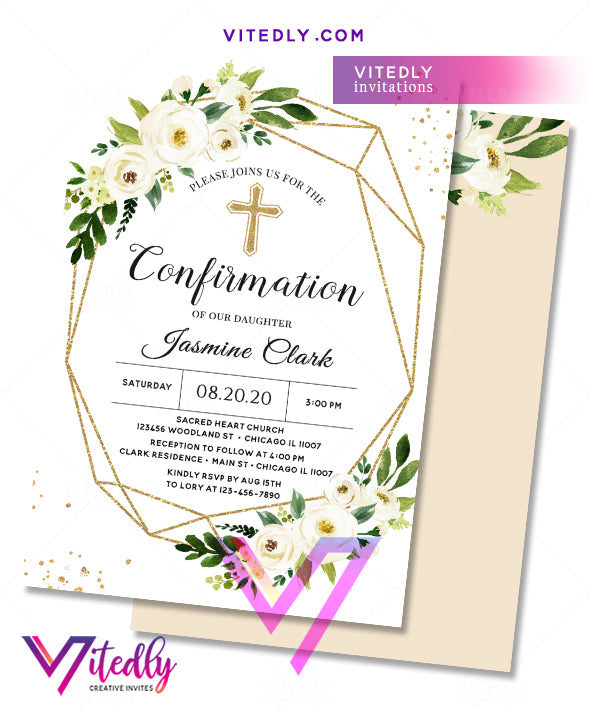 Elegant Floral Confirmation Invitation