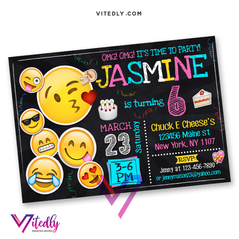 Emoji Birthday Invitation with Photo, Emoji Birthday Invitations, Emoj ...
