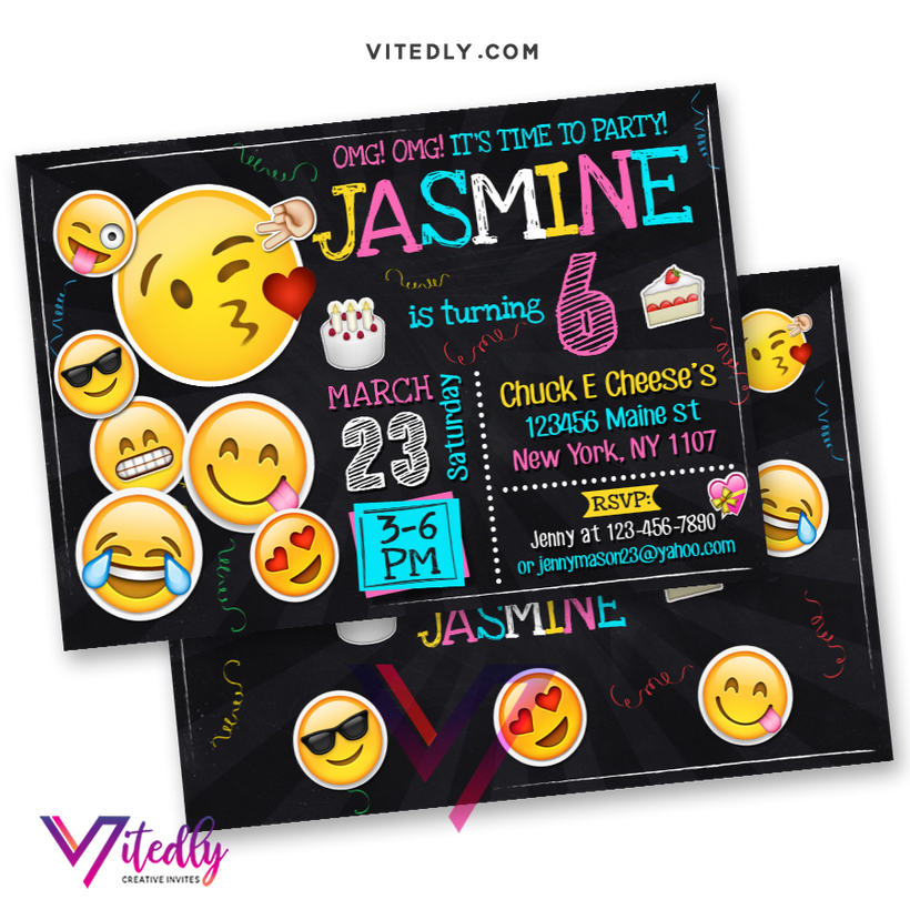 Emoji Invitation, Emojis Party Invitation, Girl Birthday Emoji Invites ...