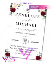 Burgundy Floral Engagement Party Invitation
