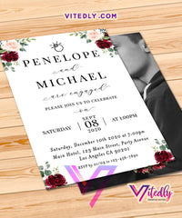 Burgundy Floral Engagement Party Invitation