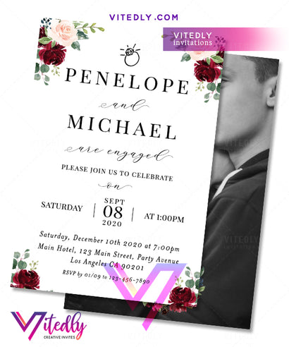 Burgundy Floral Engagement Party Invitation