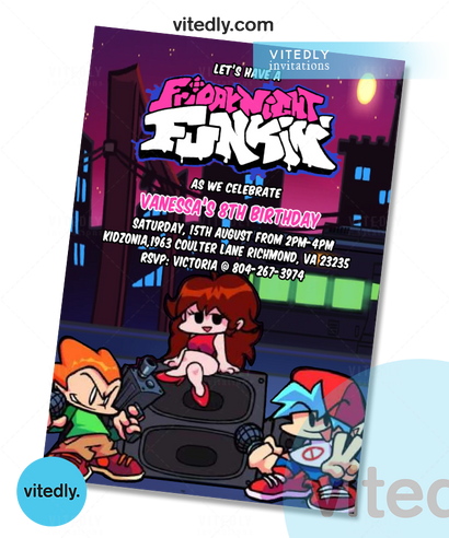 Friday Night Funkin' Invitation | Friday night funkin' birthday invite with FREE Thank you card