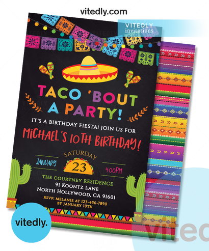 Taco Bout a Party Invitation, Fiesta Birthday Party Invite, Mexican Invitation, Cactus Invite, Taco Invitation Chalkboard