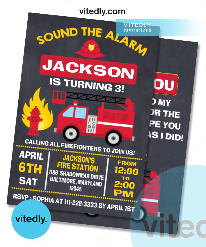 Firefighting Invitation Fireman Birthday Invitation | Firefighter Invitation Card – Vitedly