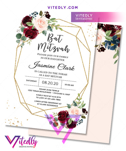 Floral Bat Mitzvah Invitation