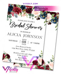 Floral Burgundy Bridal Shower Invitation
