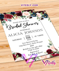 Floral Burgundy Bridal Shower Invitation