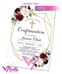 Floral Burgundy Confirmation Invitation