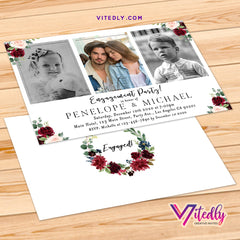 Floral Burgundy Engagement Party Invitation