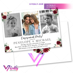 Floral Burgundy Engagement Party Invitation