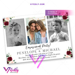 Floral Burgundy Engagement Party Invitation