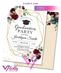 Floral Burgundy Graduation Party Invitation