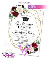 Floral Burgundy Graduation Party Invitation